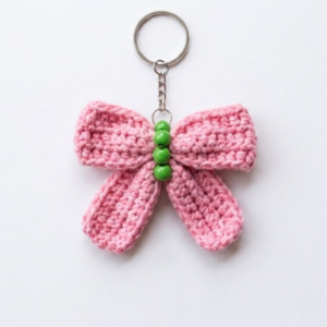 Handmade Crochet Keychain Ribbon Bow Pink