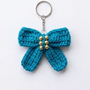 Handmade Crochet Keychain Ribbon Bow Blue
