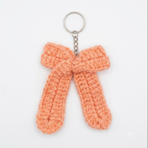 Handmade Crochet Keychain Ribbon Bow Peach