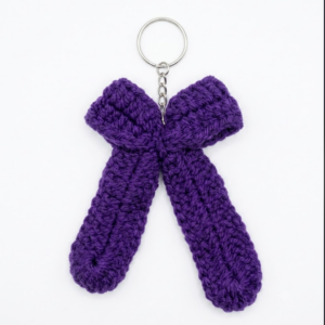 Handmade Crochet Keychain Ribbon Bow Dark Purple