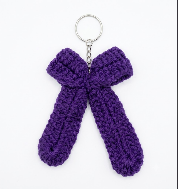 Handmade Crochet Keychain Ribbon Bow Dark Purple