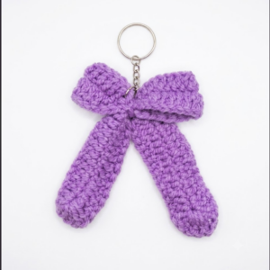Handmade Crochet Keychain Ribbon Bow Medium Purple