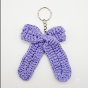Handmade Crochet Keychain Ribbon Bow Lavender