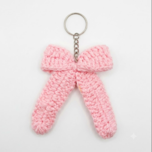 Handmade Crochet Keychain Ribbon Bow Pink