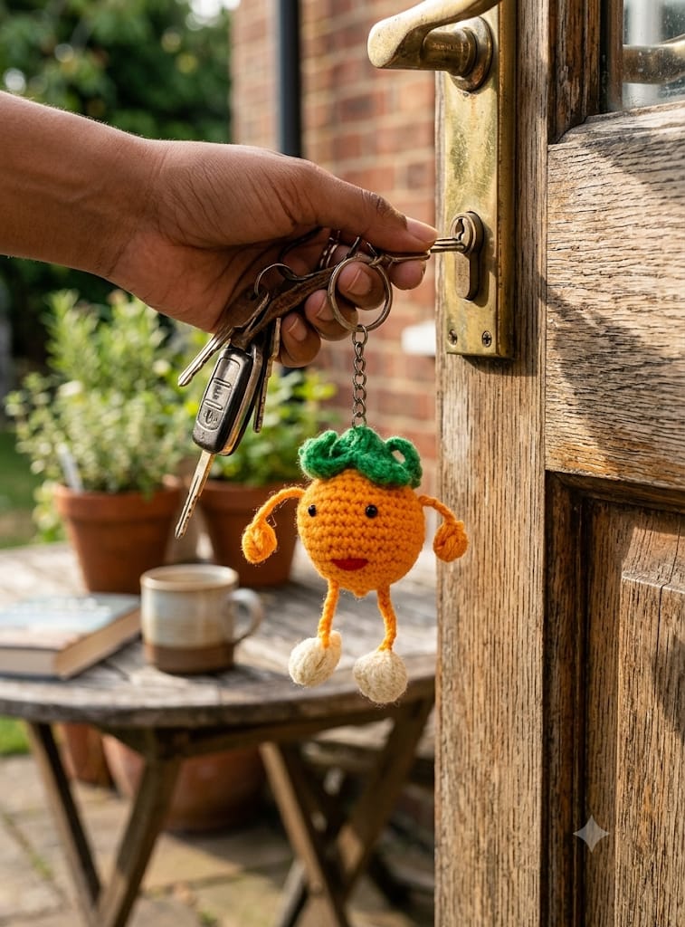 Handmade crochet orange Fruit keychain - Image 3