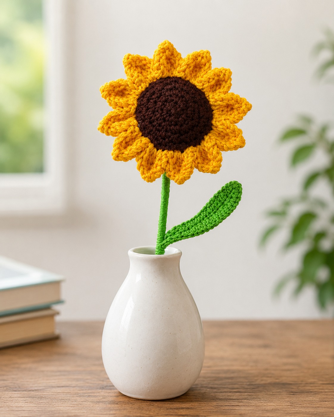 Handmade Crochet Sunflower Big Side Facing Light Green stem - Image 3