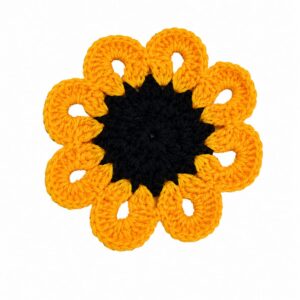 Handmade Sun Floer Crochet Coaster Yellow with Brown
