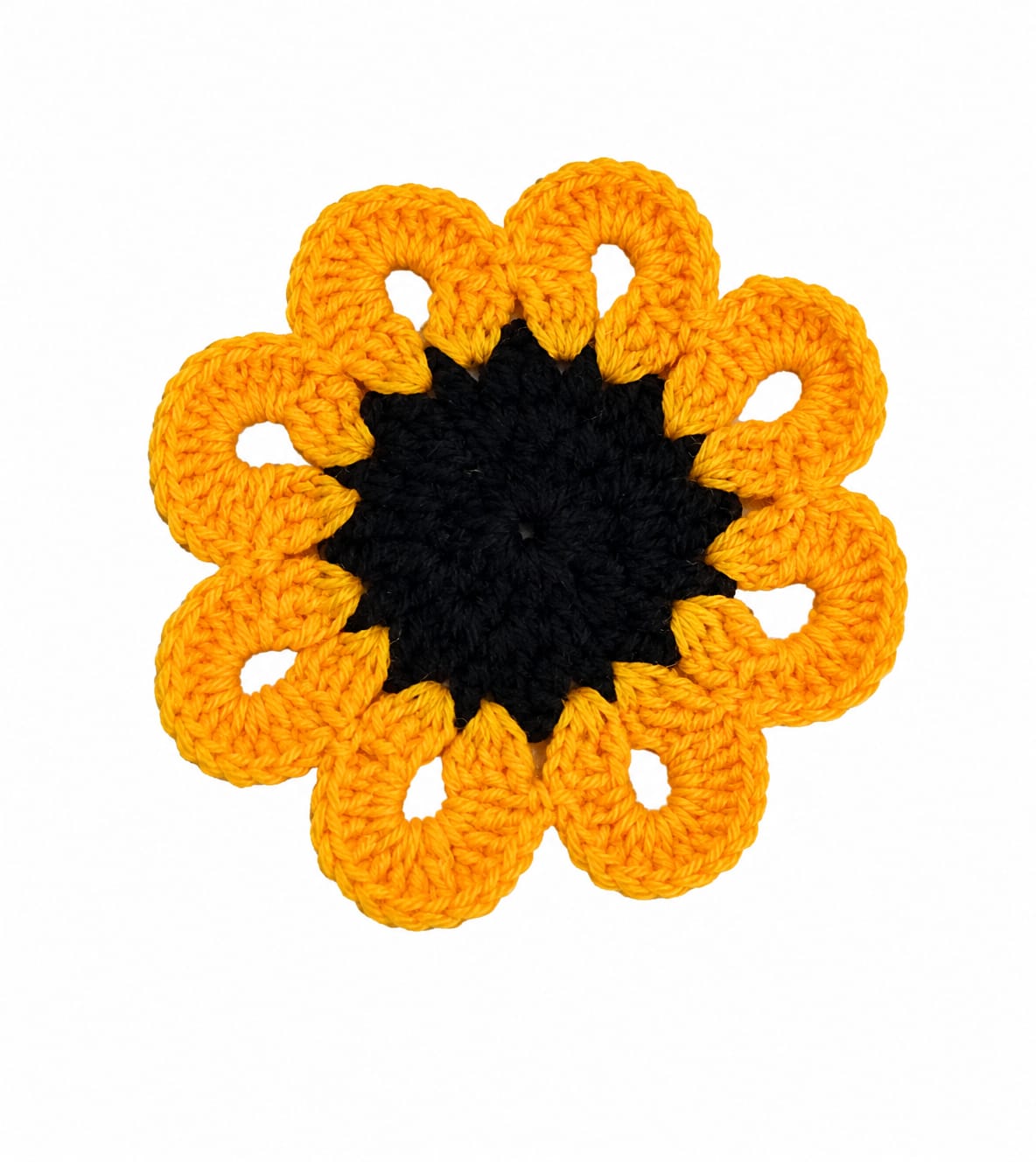 Handmade Sun Floer Crochet Coaster Yellow with Brown