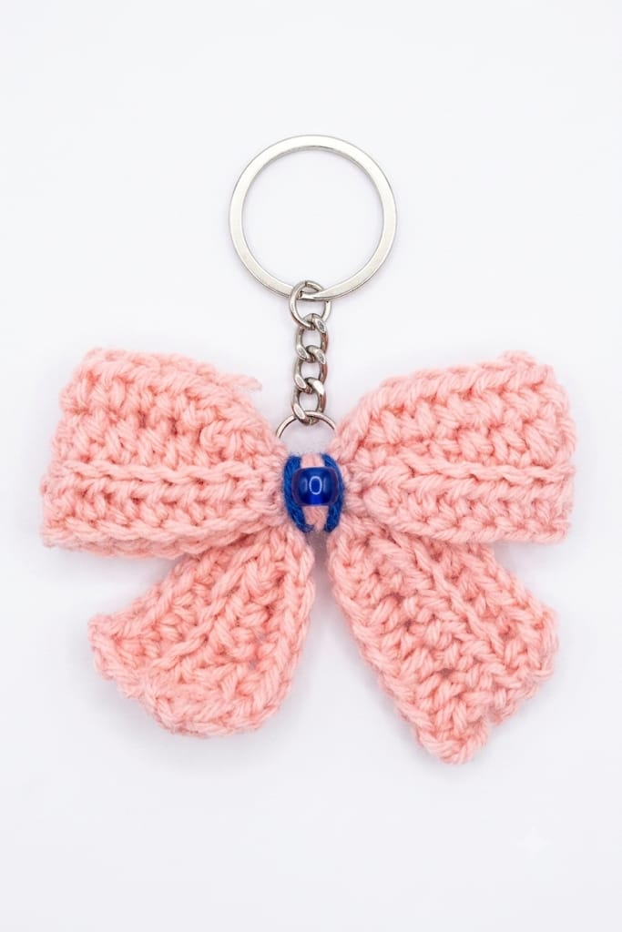 Handmade Crochet Keychain Ribbon Bow Peach