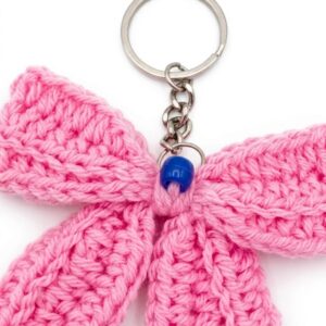 Handmade Crochet Keychain Ribbon Bow Pink