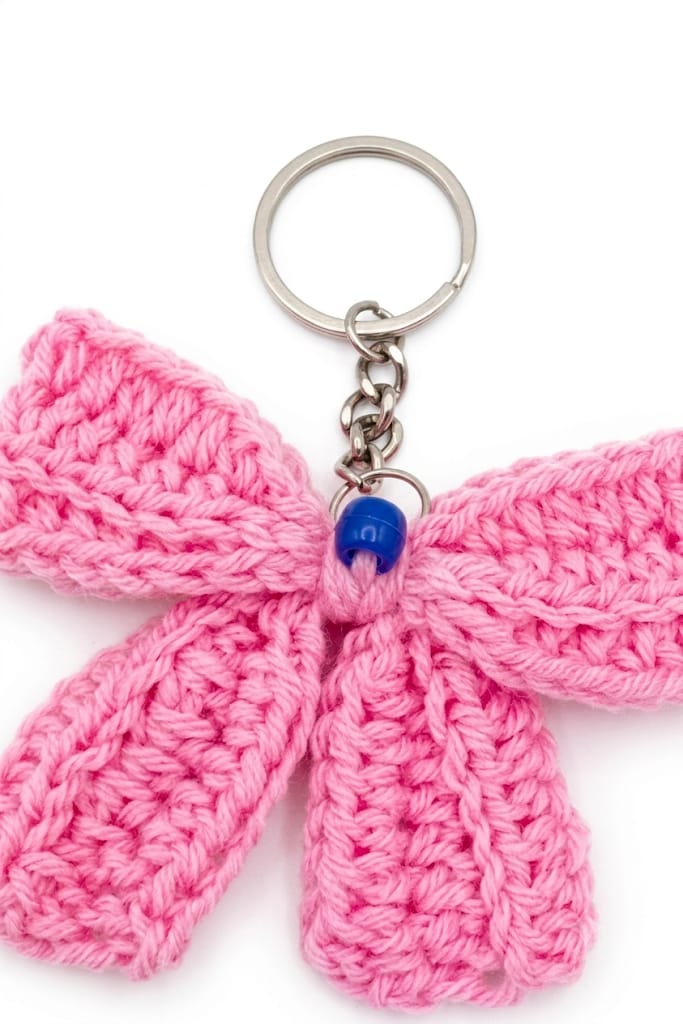 Handmade Crochet Keychain Ribbon Bow Pink