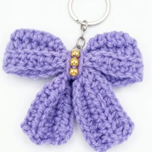 Handmade Crochet Keychain Ribbon Bow Purple