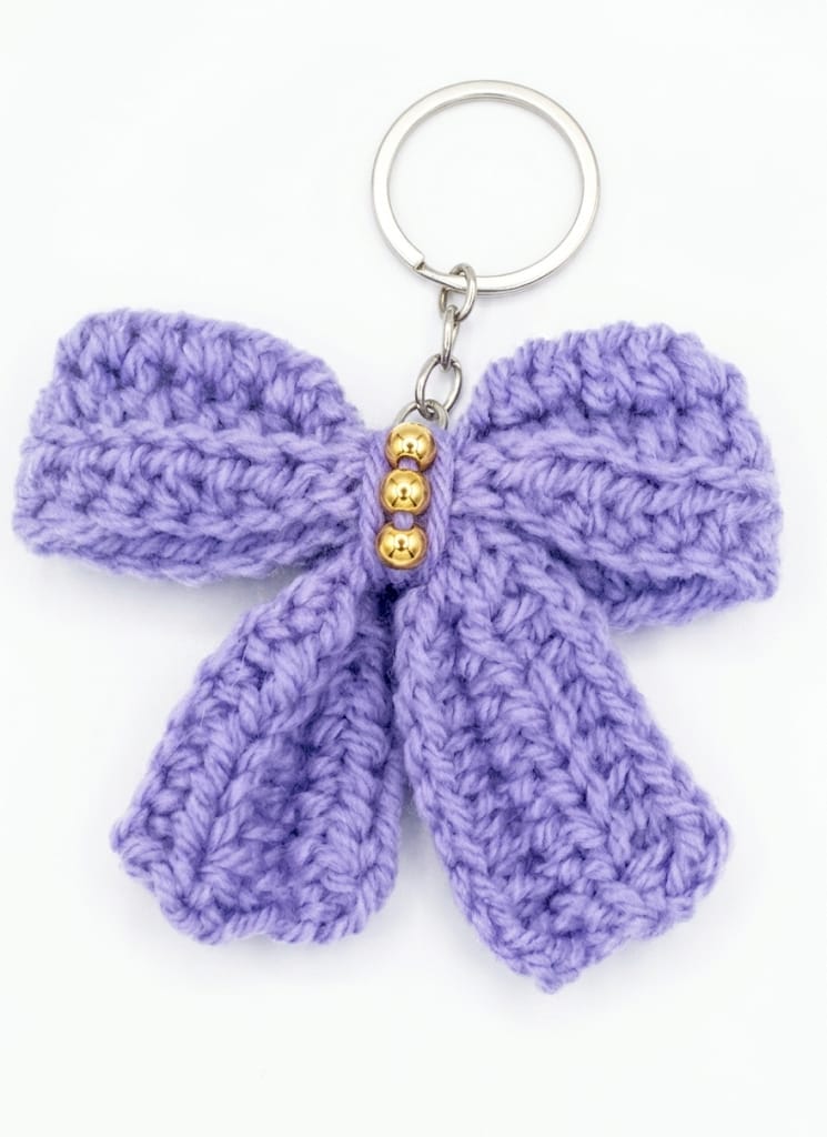 Handmade Crochet Keychain Ribbon Bow Purple