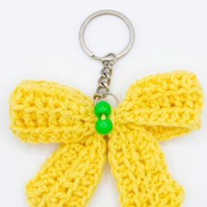 Handmade Crochet Keychain Ribbon Bow Yellow