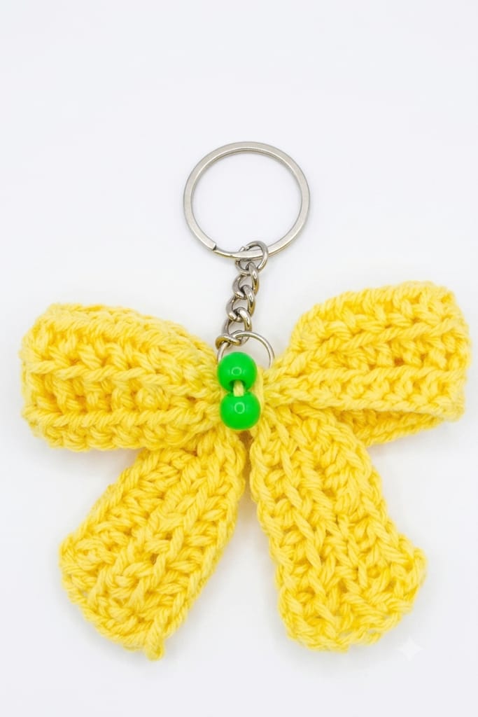 Handmade Crochet Keychain Ribbon Bow Yellow